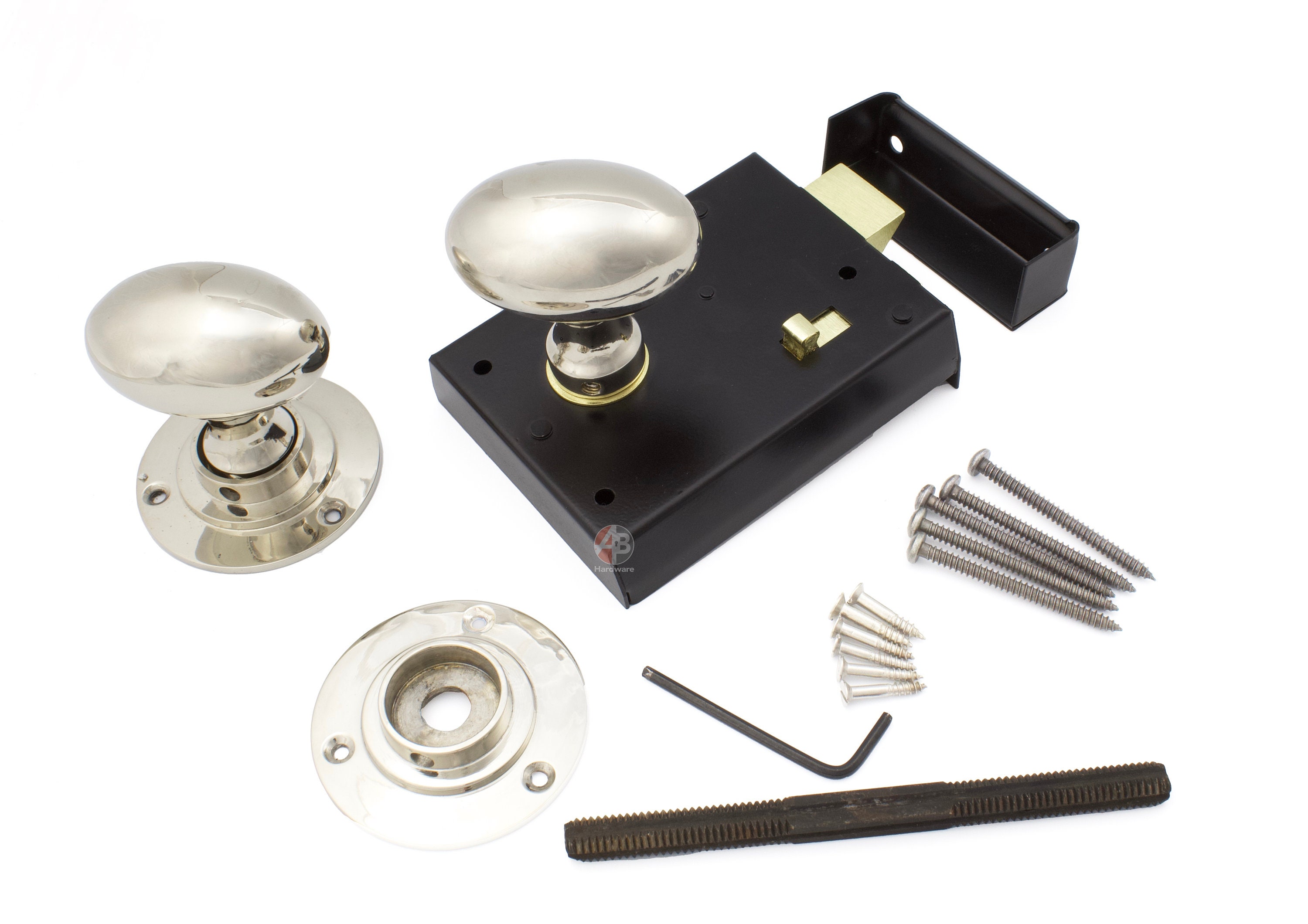 Rim Lock Door Knob Set Bathroom Snib With Polished Nickel Oval Etsy UK