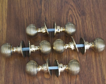 4 Pairs Of Beehive Style Solid Brass Rim Mortice Door Knobs Set