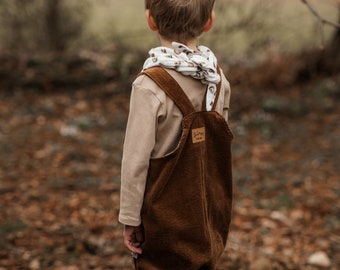 Children's wide cord dungarees in brown