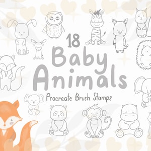 Cute Baby Animals Procreate Stamp Brushes, Stamps for Procreate App, Forest Animals, Safari Animals Doodles, Doodle Animals