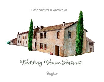 Custom Watercolor Wedding Venue, Original Watercolor Building, Hand Painted Digital, Wedding Invitation Venue, Hand Painted Wedding Venue