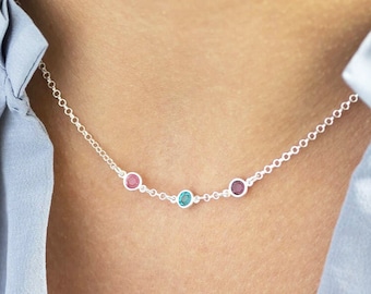 Sterling silver mini family birthstone necklace