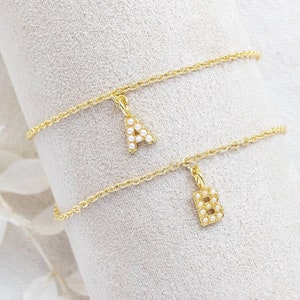 Dainty pearl initial bracelet bridesmaid gift