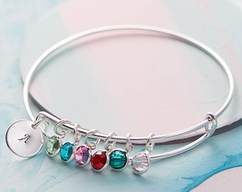 Personalised family birthstone bangle bracelet