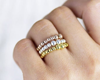 Beaded stretch stacking ring silver gold or rose gold