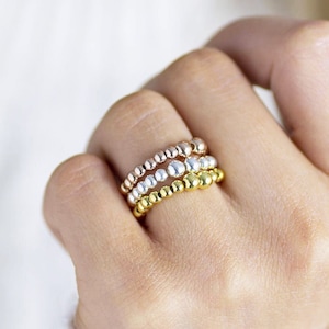 Beaded stretch stacking ring silver gold or rose gold