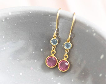 Mother and child birthstone drop earrings