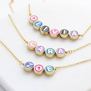 Custom gold plated name enamel disc necklace