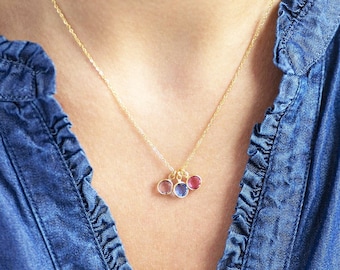Gold family birthstone charm necklace