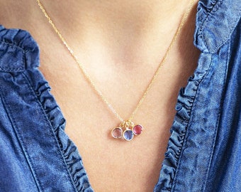 Gold family birthstone charm necklace