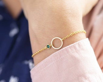 Minimalist gold circle birthstone bracelet