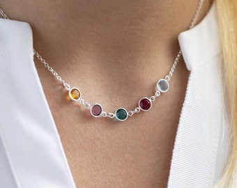 Silver family birthstone link necklace