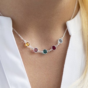 Silver family birthstone link necklace