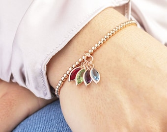 Family birthstone marquise charm bracelet