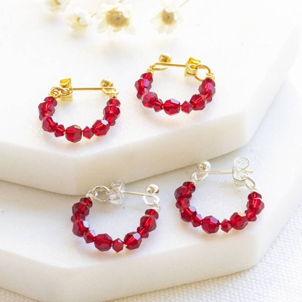 July birthday ruby birthstone beaded huge earrings