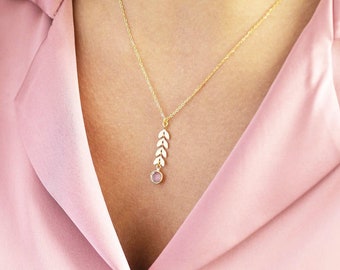 Gold or silver leaf chain necklace with birthstone detail