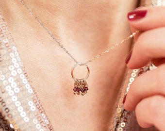 50th birthday floating circle necklace with birthstones