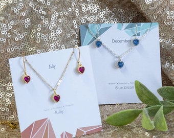 Birthstone hearts jewellery set