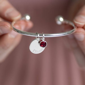 Personalised childs engraved birthstone bangle