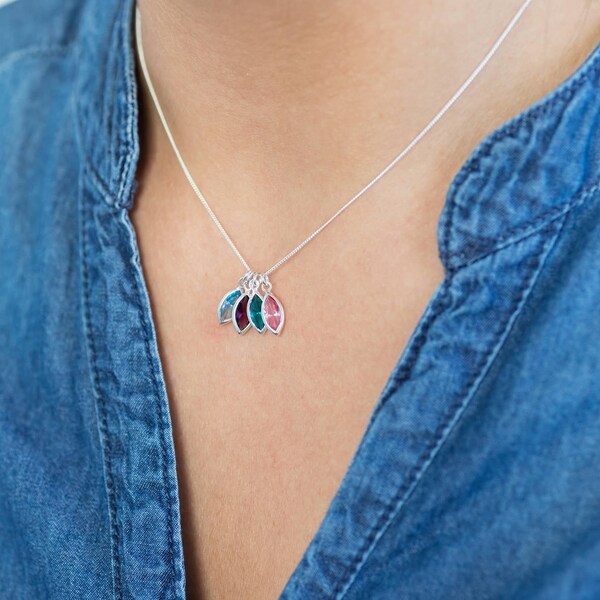 Family birthstone marquise charm necklace
