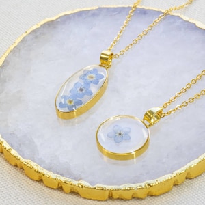 Forget me not pressed flower necklace