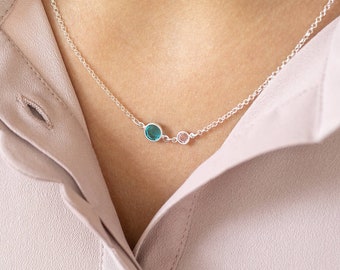 Mother and child birthstone link necklace