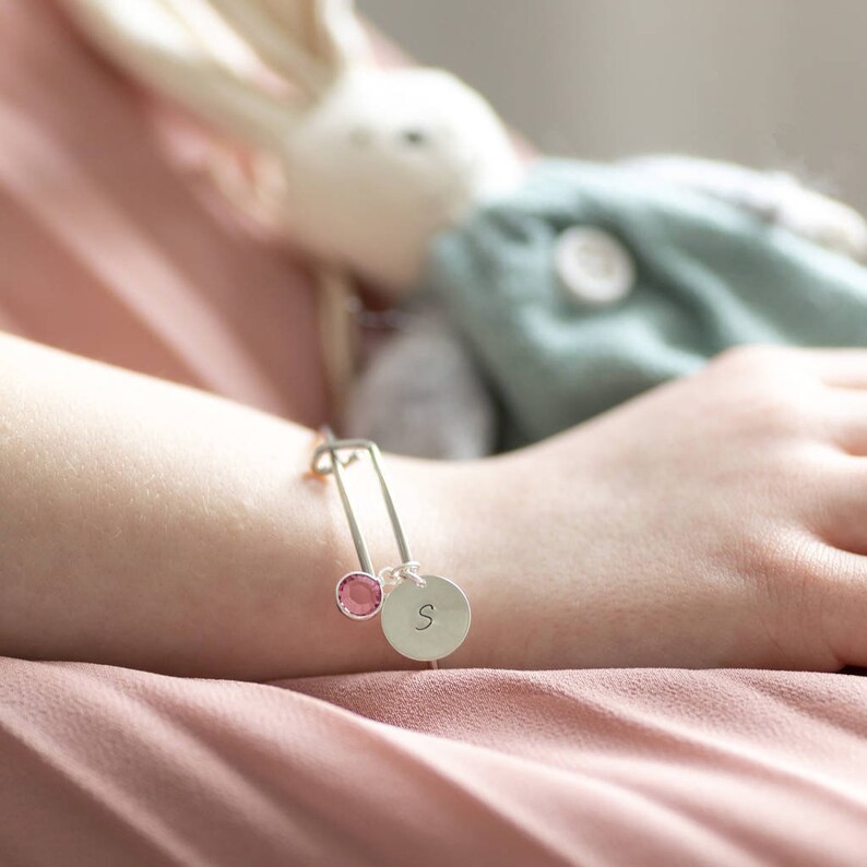 Childs Birthstone Christening Bangle Etsy