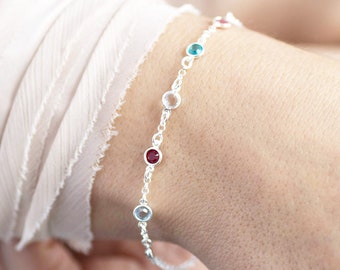 Sterling silver mini family birthstone bracelet