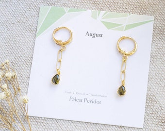 Peridot August birthstone teardrop dangle earrings