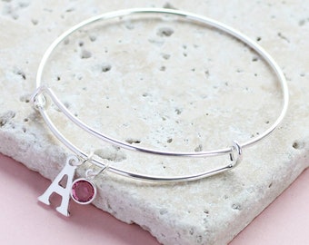 Initial birthstone charm bangle