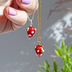 Glass strawberry necklace