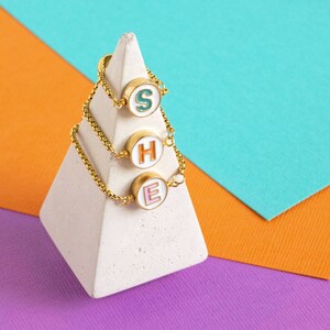 Round enamel initial chain slider ring image 5