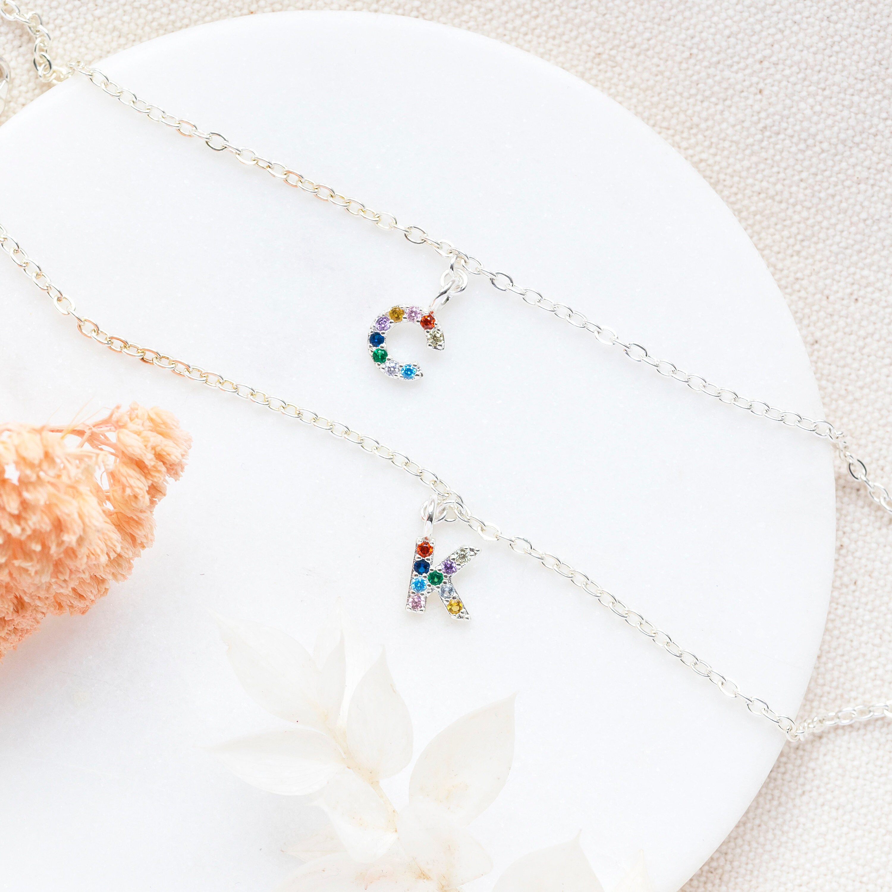 Rainbow Alphabet Initial Charm Necklace Etsy Singapore