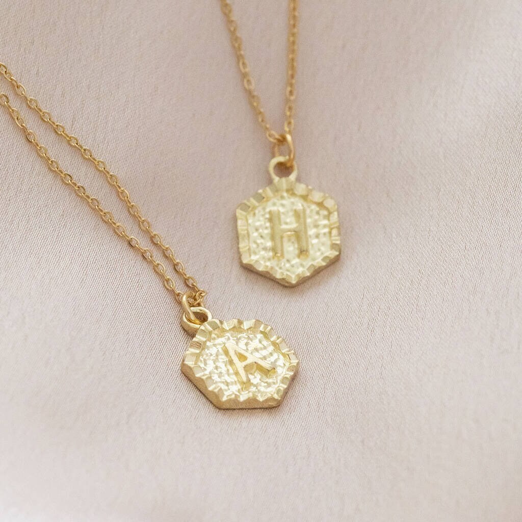Hexagon initial necklace online