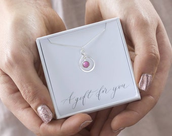 Sterling silver eternity birthstone necklace
