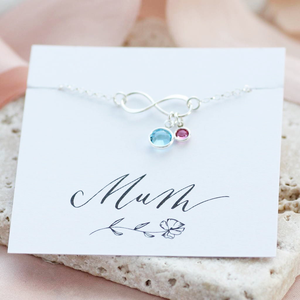 Mummy and child infinity birthstone bracelet