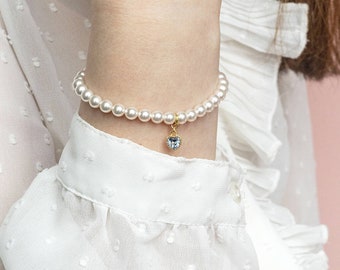 Something blue pearl heart bracelet for bride to be