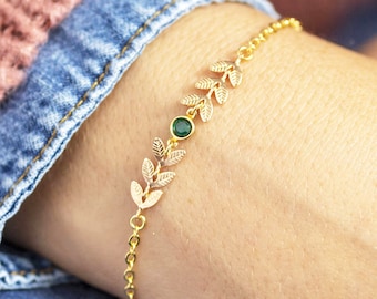 Delicate gold or silver vine birthstone bracelet