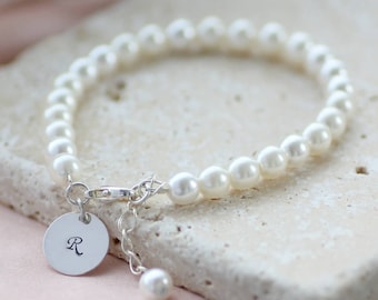 Personalised pearl initial bridesmaid bracelet