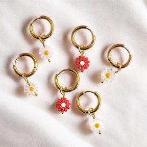 Daisy charm huggie hoop earrings
