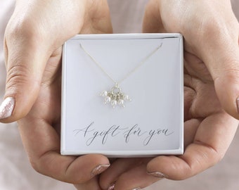 Delicate pearl cluster charm necklace