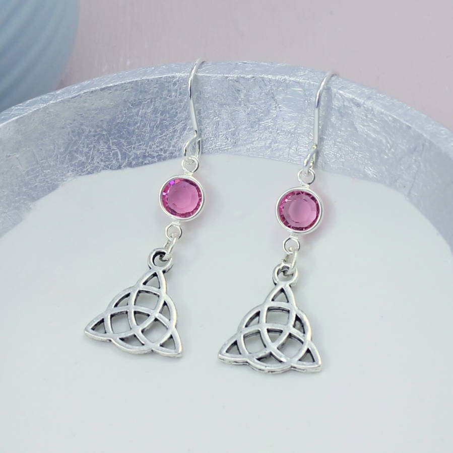 Pendientes Colgantes De Plata De Ley Con Nudo Celta Y Piedra De Nacimiento Para Mujer – BIRTHSTONES JEWELRY INC