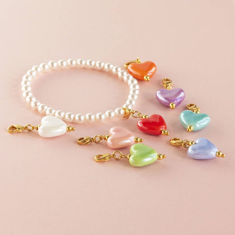 Pearl bracelet with mix and match heart charms image 2