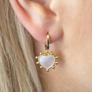 Mother of pearl heart huggie hoop earrings