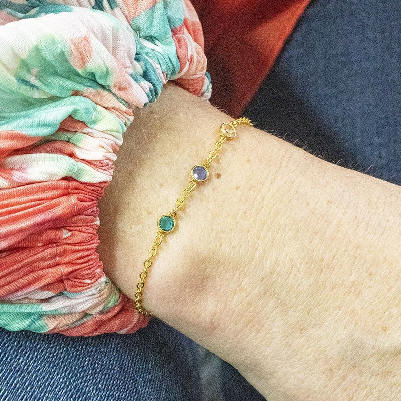 Gold mini family birthstone bracelet image 2