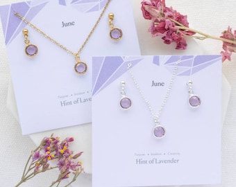 June birthstone light amethyst necklace and earrings jewellery set