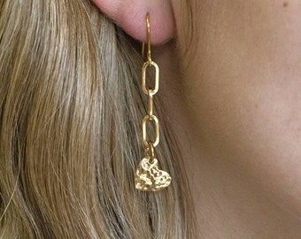 Hammered heart chain drop earrings