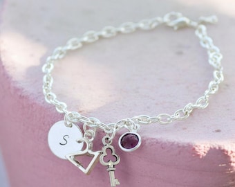 Personalised 21st birthday birthstone charm bracelet