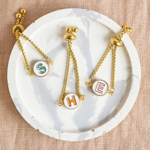 Round enamel initial chain slider ring image 6