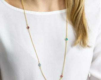 Long length family birthstone necklace